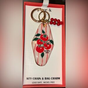 PIPER K Retro Style Motel Hotel Key Cherry Tomatoes Keychain Bag Charm NEW NWT